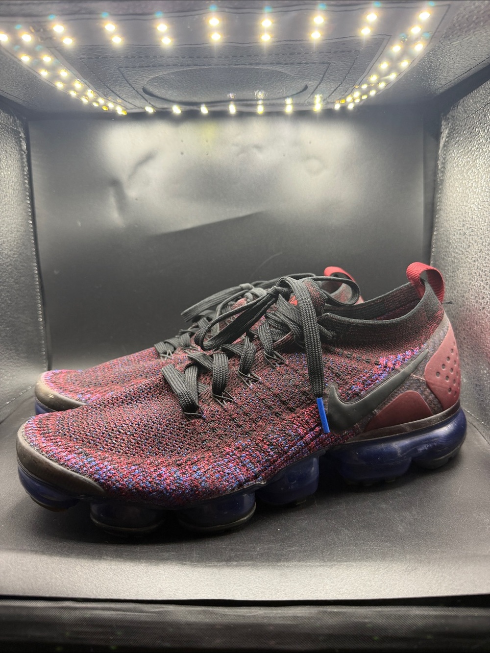 Nike Men’s VaporMax Flyknit Sneakers - Burgundy, Black & Blue